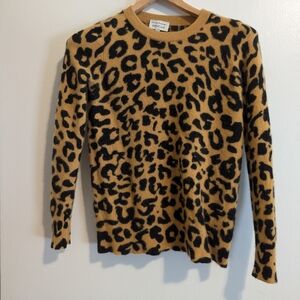 White + Warren Essential Cashmere Crewneck Tan Leopard Print Sweater